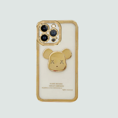 3D Phone Case | Gold Metallic Bear With Transparent Back