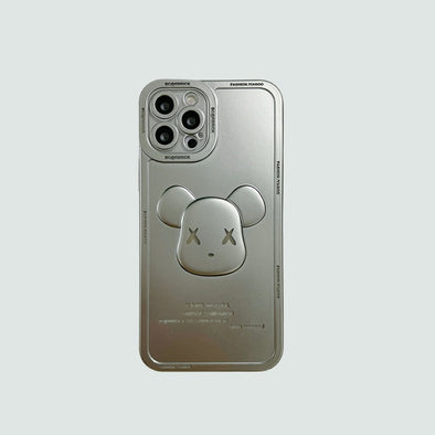 3D Phone Case | Silver Matte Metallic Bear