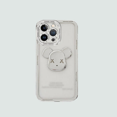 3D Phone Case | Silver Metallic Bear With Transparent Back