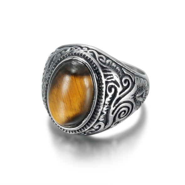 Handcrafted Stainless Steel Celtic Scroll Ring With Inset Stone