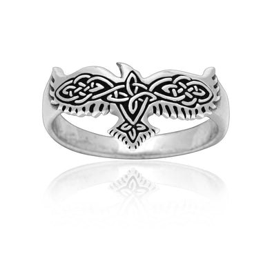 925 Sterling Silver Ladies Raven and Celtic Knotwork Ring