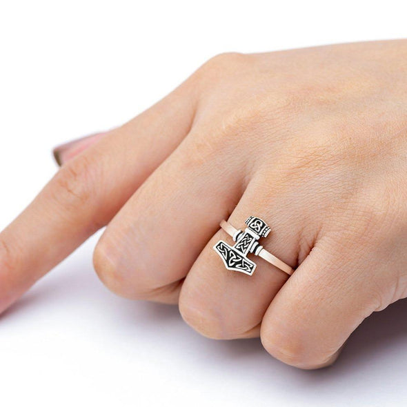 925 Sterling Silver Ladies Thor's Hammer Ring