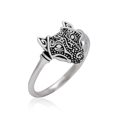 925 Sterling Silver Ladies Wolf Head Ring