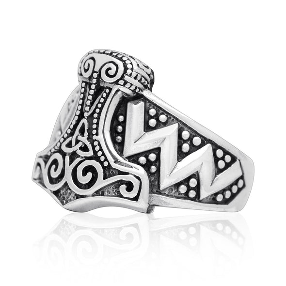 925 Sterling Silver Mjolnir & Celtic Knot Ring