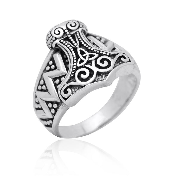 925 Sterling Silver Mjolnir & Celtic Knot Ring