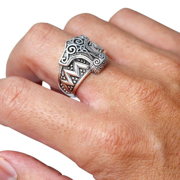 925 Sterling Silver Mjolnir & Celtic Knot Ring