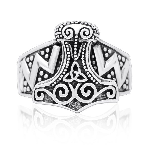 925 Sterling Silver Mjolnir & Celtic Knot Ring