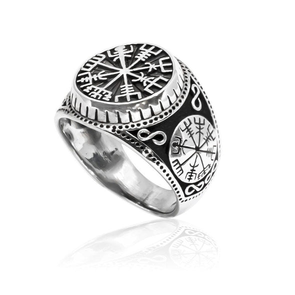 925 Sterling Silver Raised Vegvisir Ring