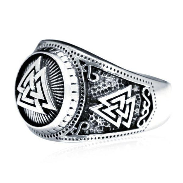 925 Sterling Silver Triple Valknut Signet Ring