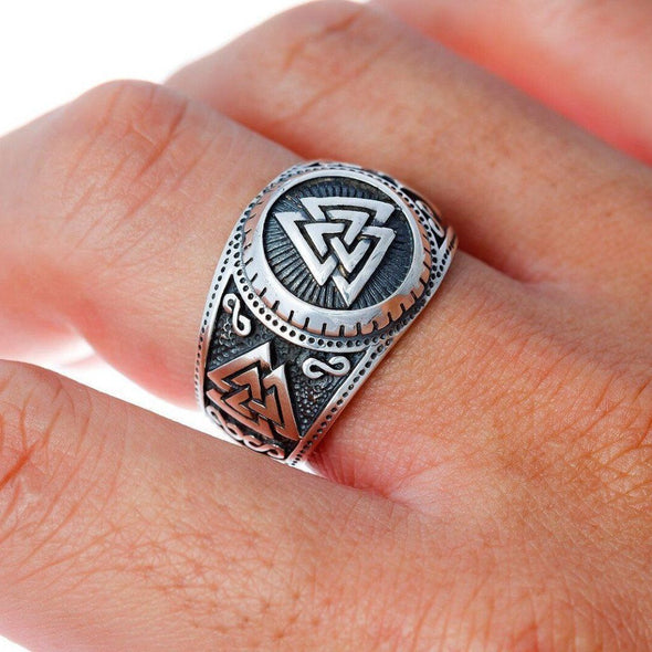 925 Sterling Silver Triple Valknut Signet Ring