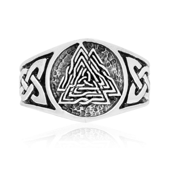 925 Sterling Silver Valknut and Knot Work Signet Ring