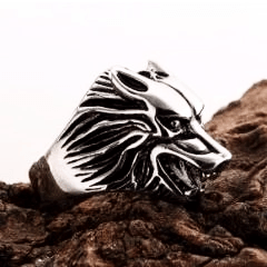 925 Sterling Silver Wolf Head Biker Ring