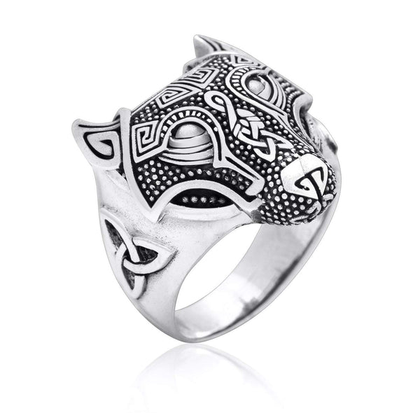 925 Sterling Silver Wolf Head Viking Ring