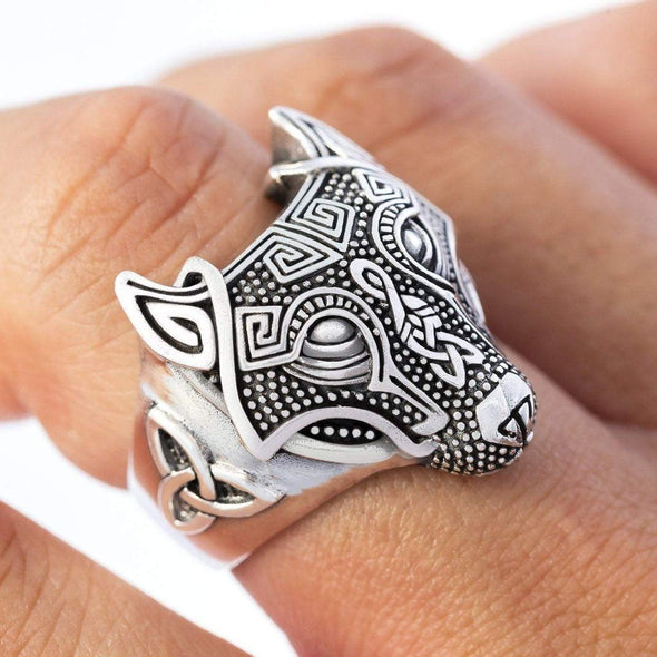 925 Sterling Silver Wolf Head Viking Ring