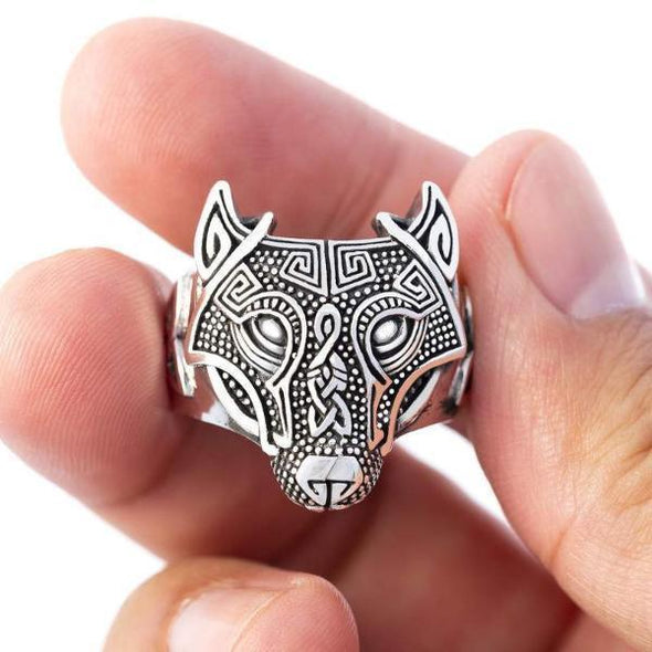 925 Sterling Silver Wolf Head Viking Ring