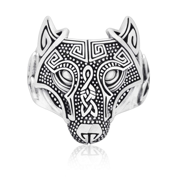 925 Sterling Silver Wolf Head Viking Ring