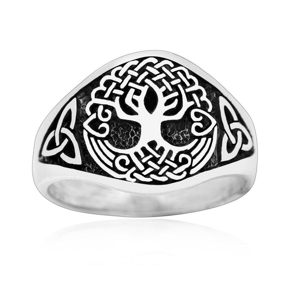 925 Sterling Silver Yggdrasil and Triquetra Ring