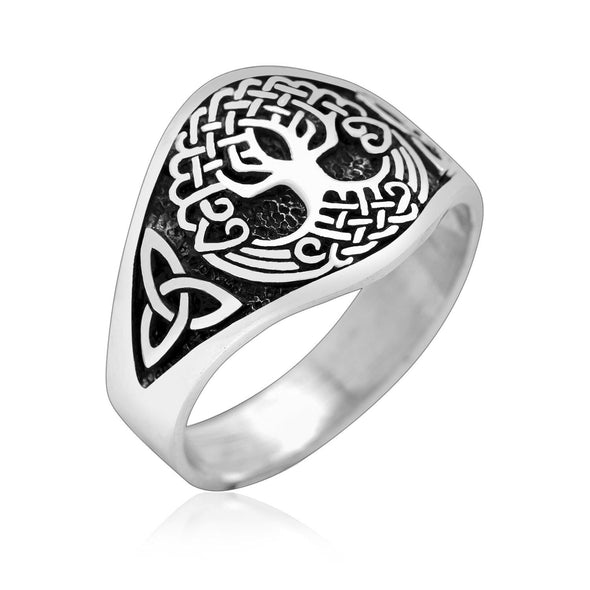 925 Sterling Silver Yggdrasil and Triquetra Ring