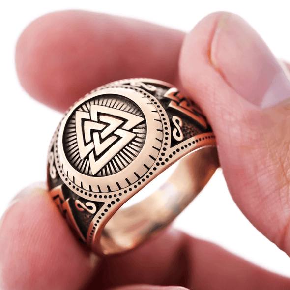 Bronze Triple Valknut Signet Ring