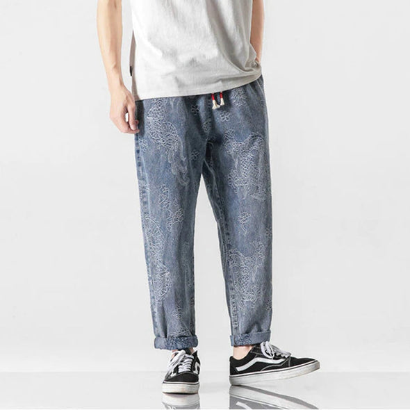 Ikai™ Dragon Print Denim Pants