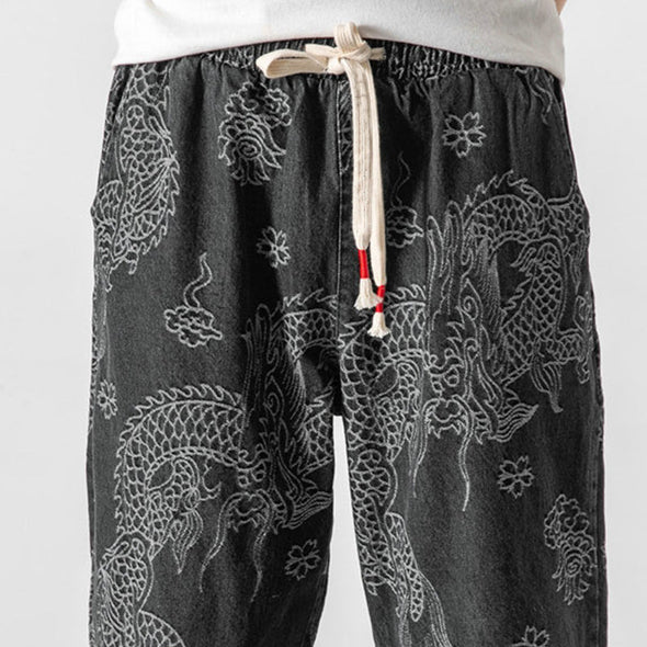 Ikai™ Dragon Print Denim Pants