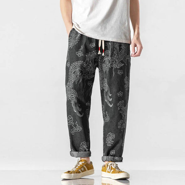 Ikai™ Dragon Print Denim Pants