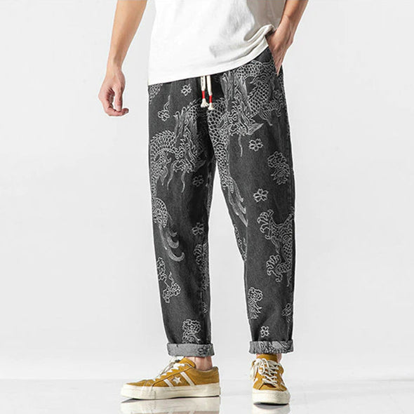 Ikai™ Dragon Print Denim Pants