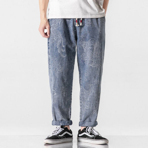 Ikai™ Dragon Print Denim Pants