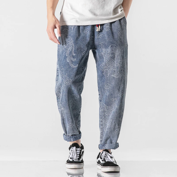 Ikai™ Dragon Print Denim Pants