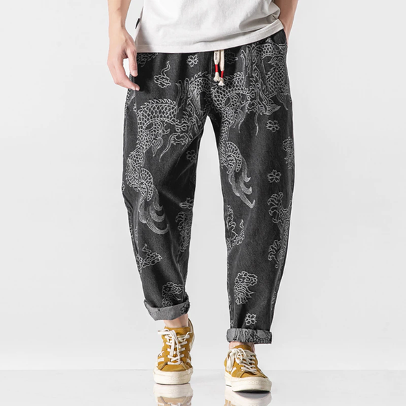 Ikai™ Dragon Print Denim Pants