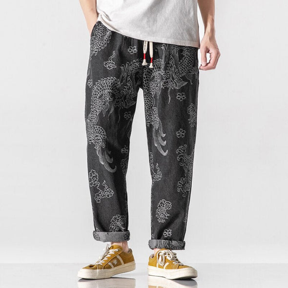 Ikai™ Dragon Print Denim Pants