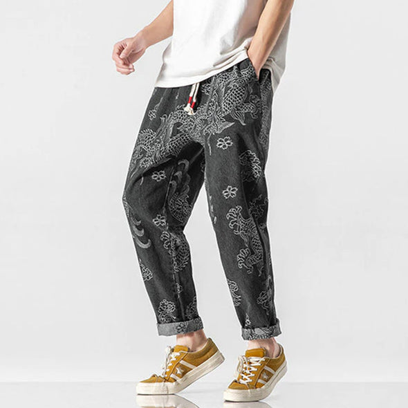 Ikai™ Dragon Print Denim Pants