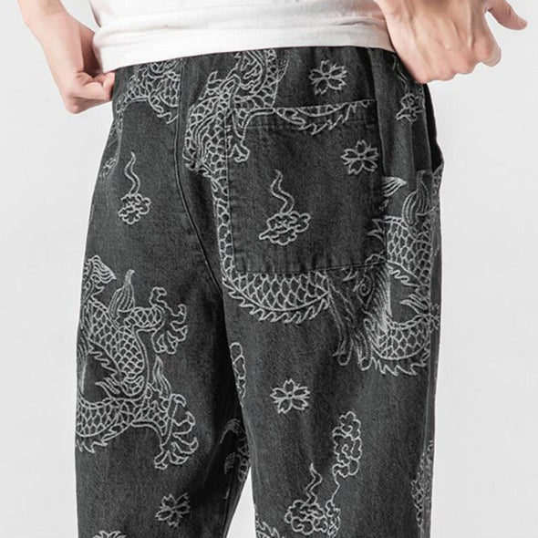 Ikai™ Dragon Print Denim Pants