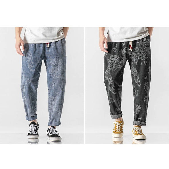 Ikai™ Dragon Print Denim Pants