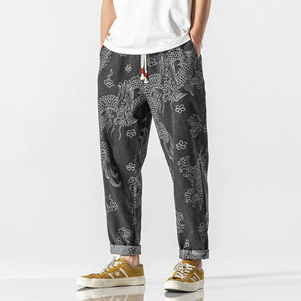 Ikai™ Dragon Print Denim Pants