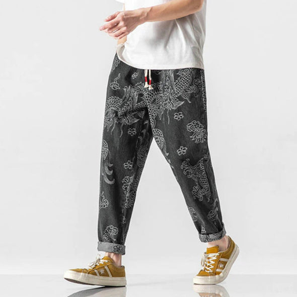 Ikai™ Dragon Print Denim Pants