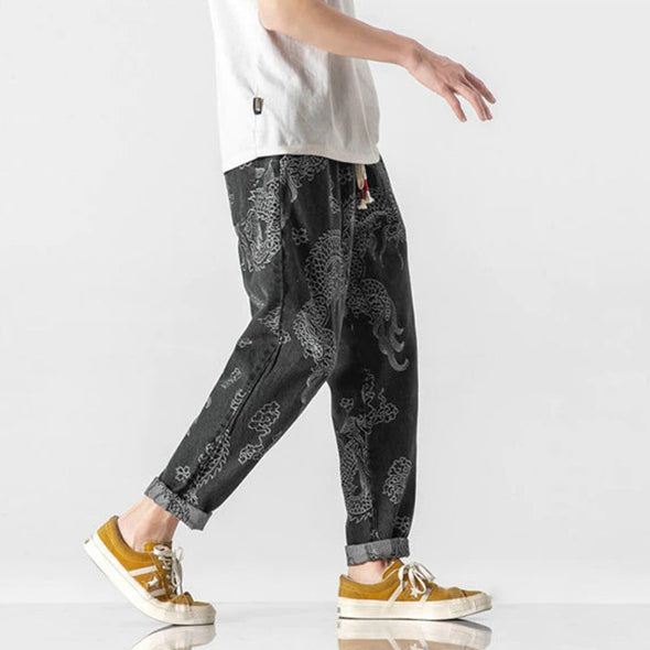 Ikai™ Dragon Print Denim Pants