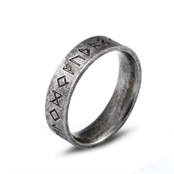 Handcrafted Stainless Steel Runes Ring (Aged Finish)