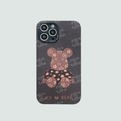 Leather Phone Case | Black Monogram Teddy