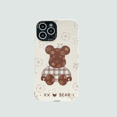 Leather Phone Case | White Monogram Teddy