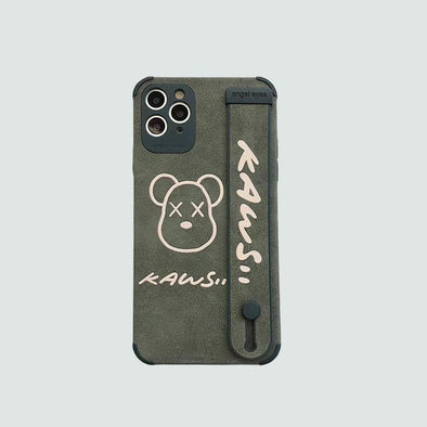 Leather / Strap Phone Case | Green Leather Bear