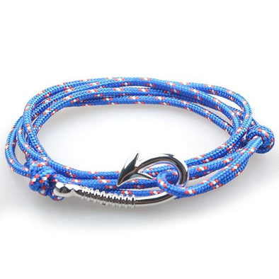 West Tide Sea Blue Patterned Hook Bracelet (Silver)