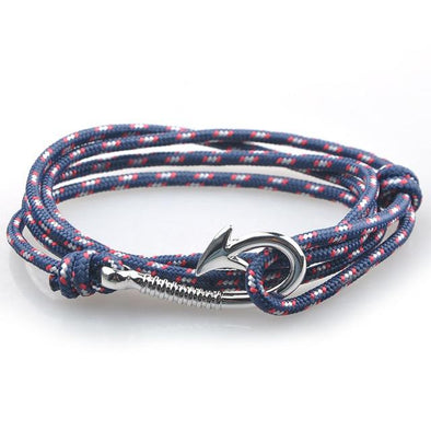 West Tide Dark Blue Patterned Hook Bracelet (Silver)