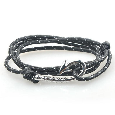 West Tide Black-Striped Hook Bracelet (Silver)