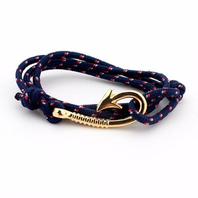 West Tide Dark Blue Patterned Hook Bracelet (Gold)