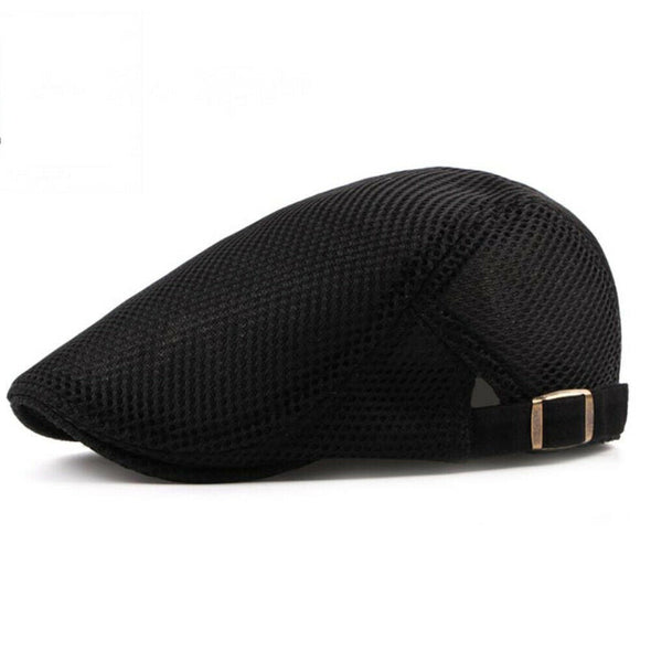 Golf Mesh Flat Cap (Black)