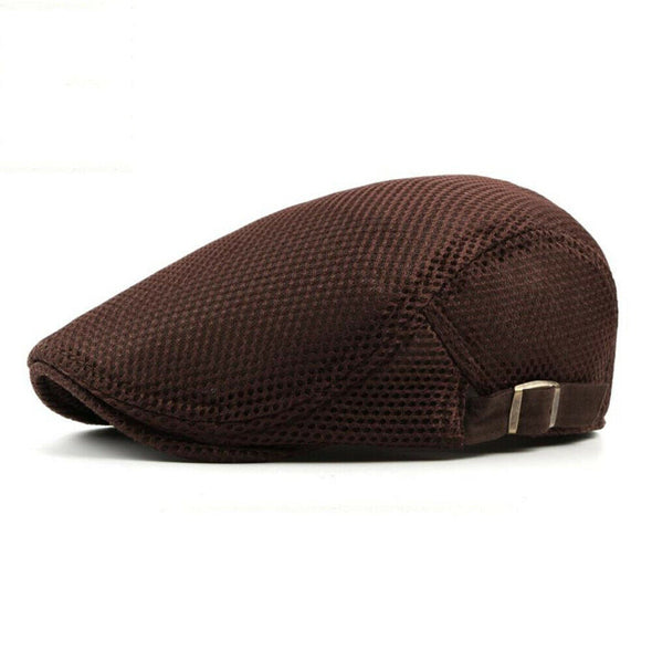 Golf Mesh Flat Cap (Brown)