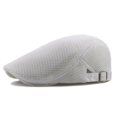 Golf Mesh Flat Cap (White)