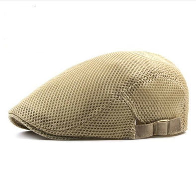 Golf Mesh Flat Cap (Beige)