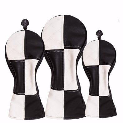 Golf Black And White Checker Woods Clubhead Covers Full Set (One Driver, One Fairway Wood, One Hybrid)